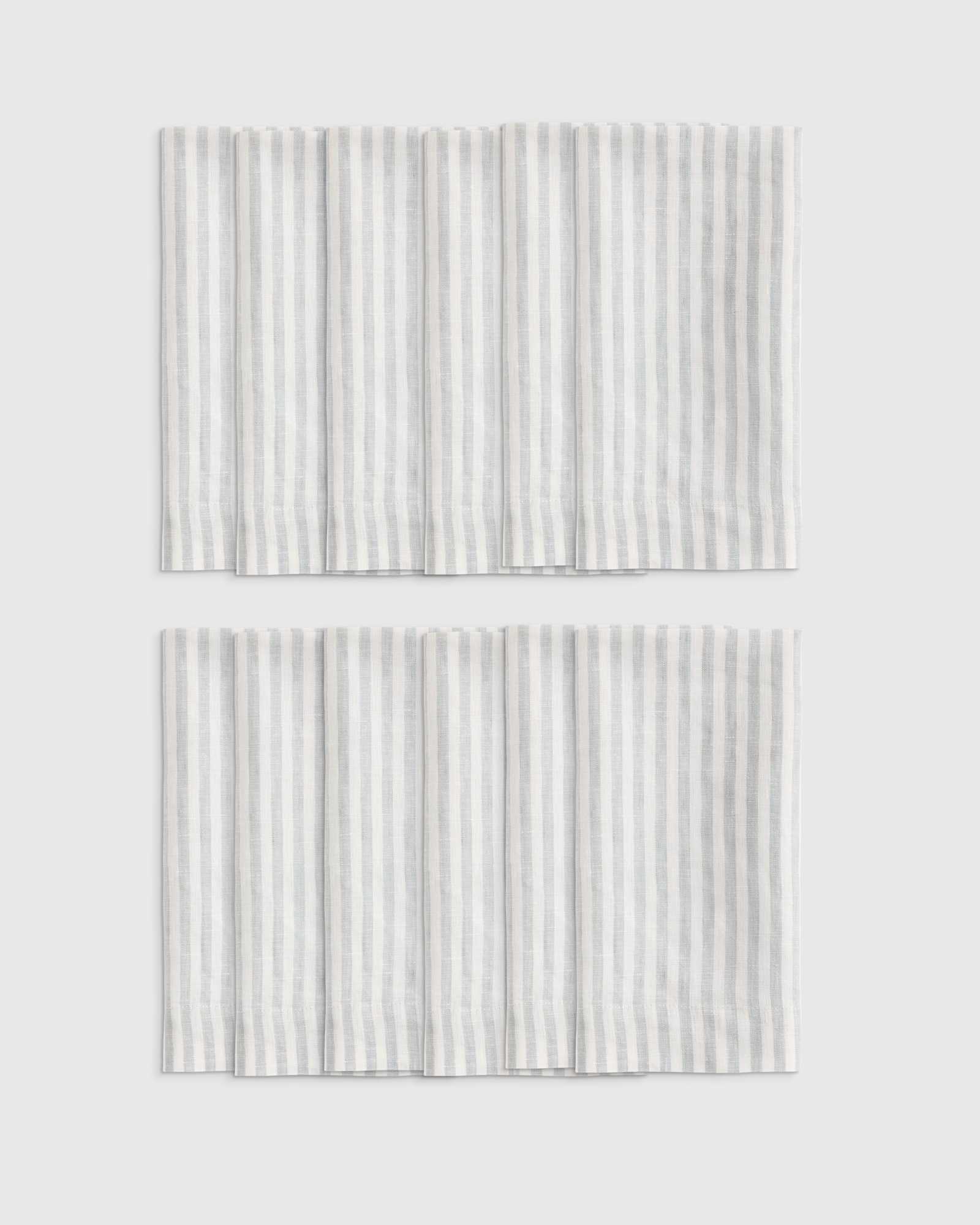 Mist/White Stripe European Linen Wide-Hem Stripe Napkins (Set of 12)