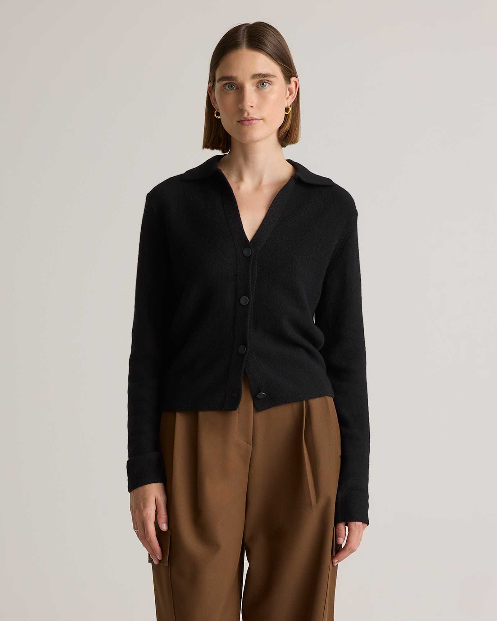 Black Mongolian Cashmere Collared Cardigan