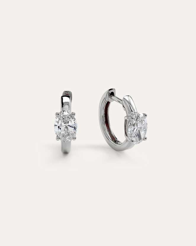 White Gold 14K Gold Lab Grown Diamond Oval Solitaire Huggies - 1ctw