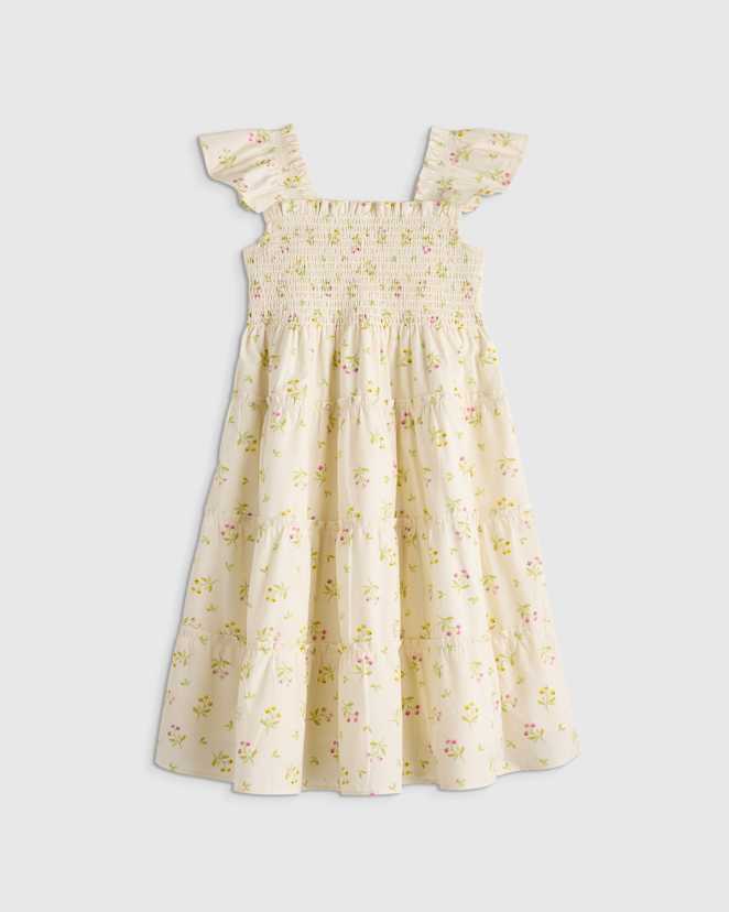 Floral Sprigs 100% Organic Cotton Poplin Smocked Dress