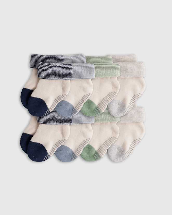 Navy/Light Blue/Green/Grey Organic Cotton Gripper Socks 8-Pack