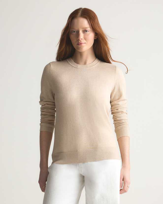 Heather Oatmeal Lightweight Cotton Cashmere Crew Sweater