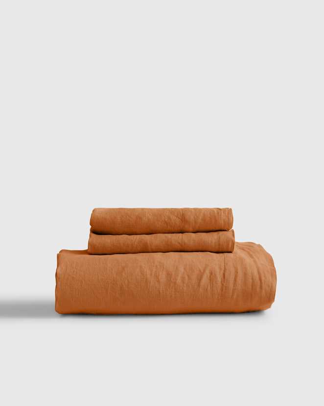 Terracotta European Linen Fitted Sheet Set
