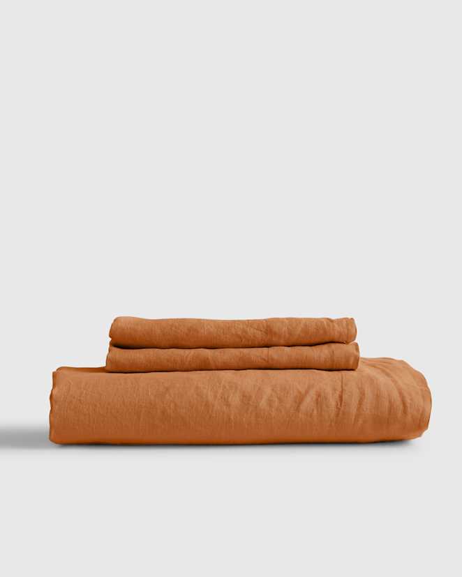 Terracotta European Linen Fitted Sheet Set