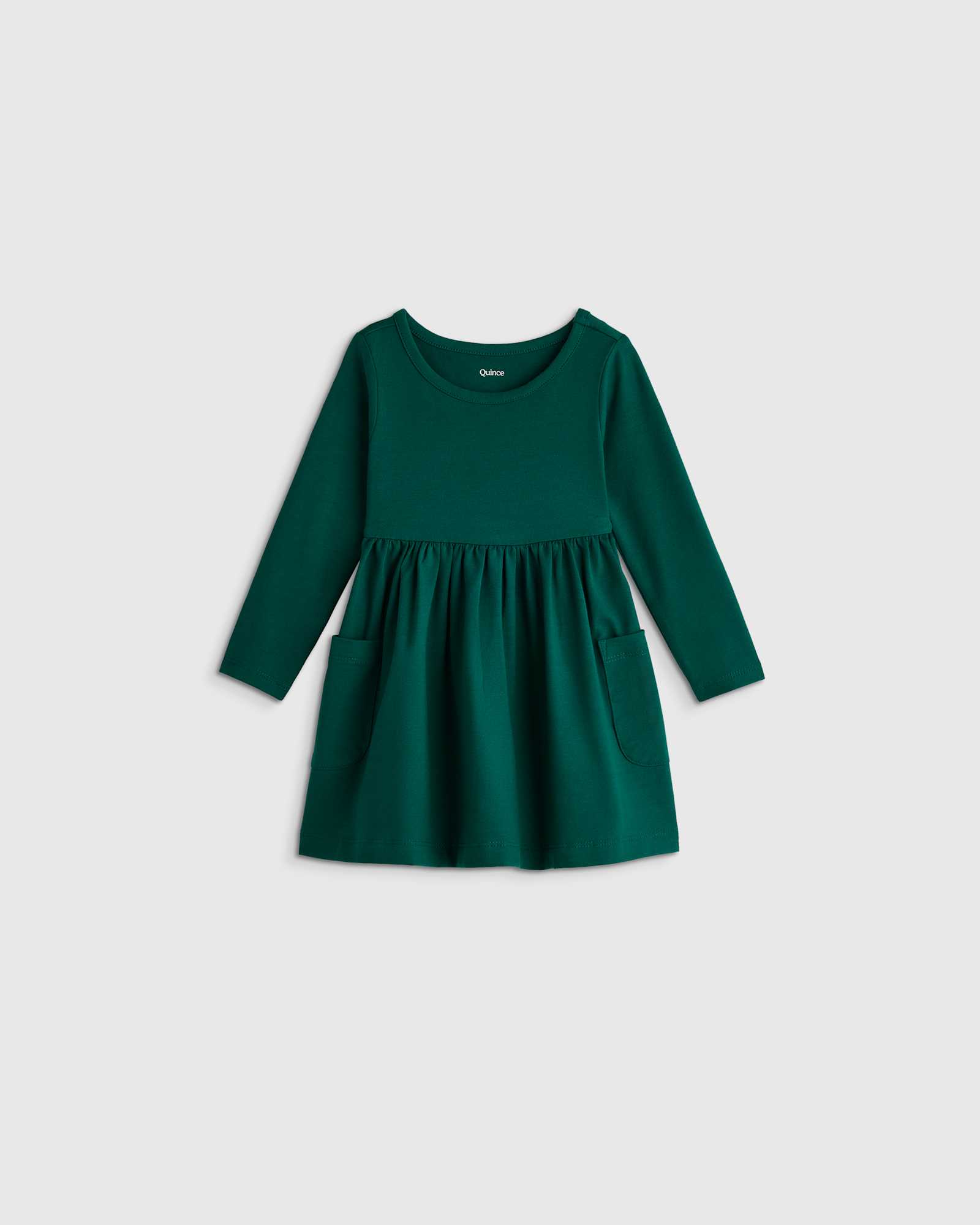 forest-green Organic Cotton Long Sleeve Fit and Flare Pocket Dress