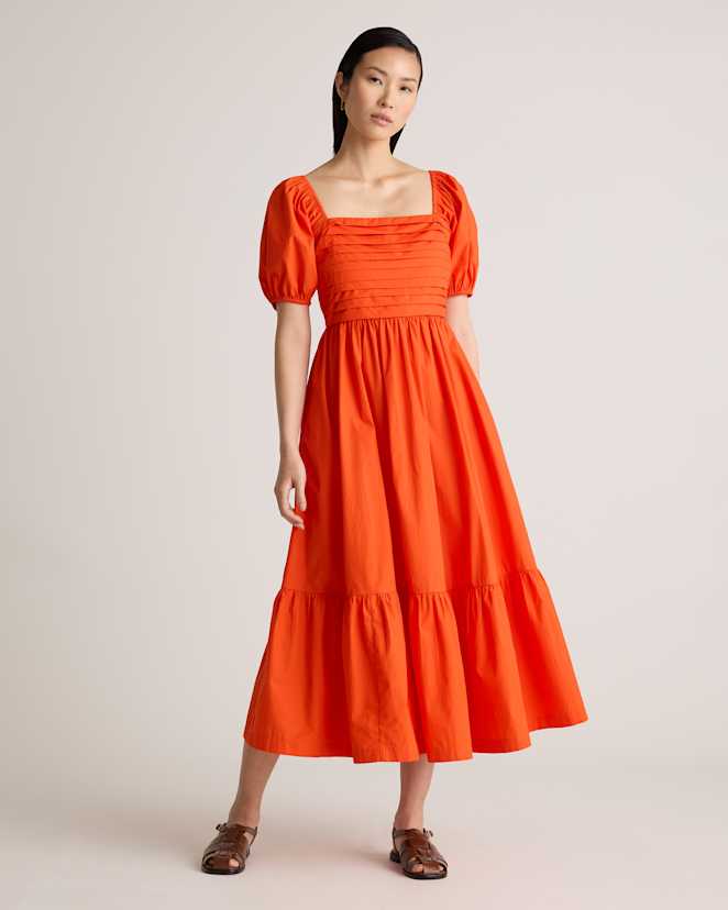 Vermilion Red 100% Organic Cotton Ruched Midi Dress
