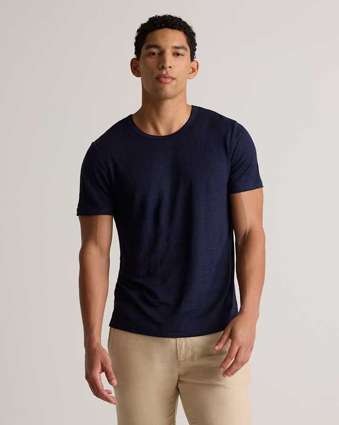 Navy 100% European Linen Jersey Tee