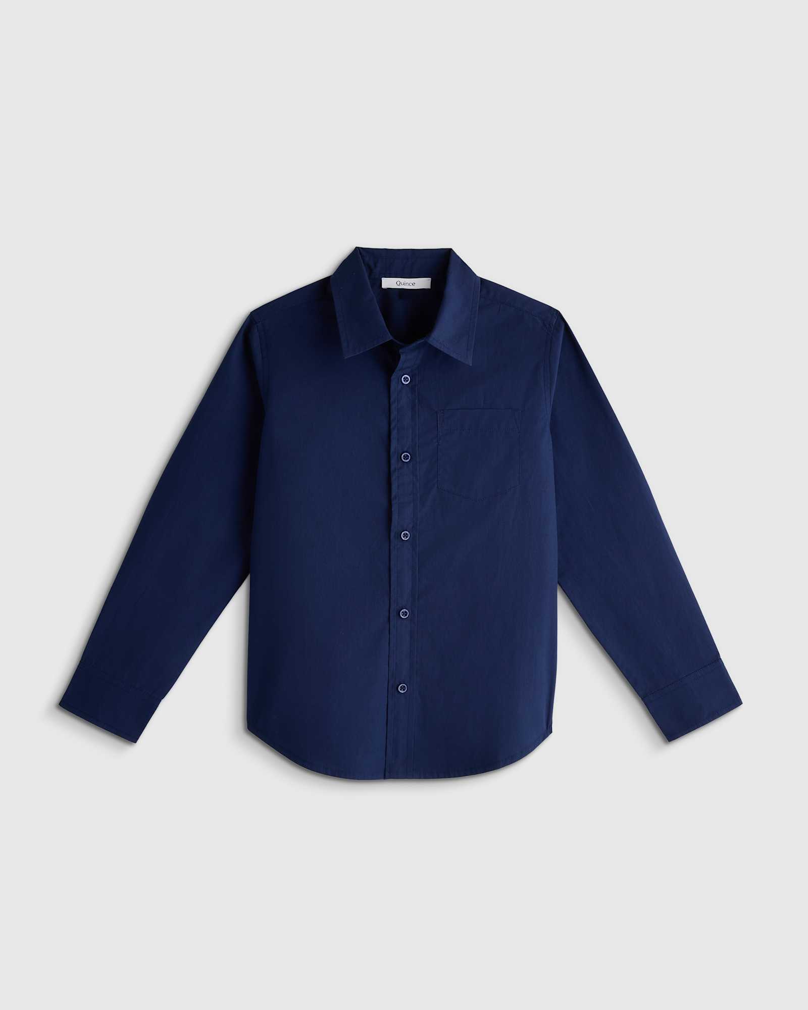 navy 100% Organic Cotton Poplin Long Sleeve Button Down