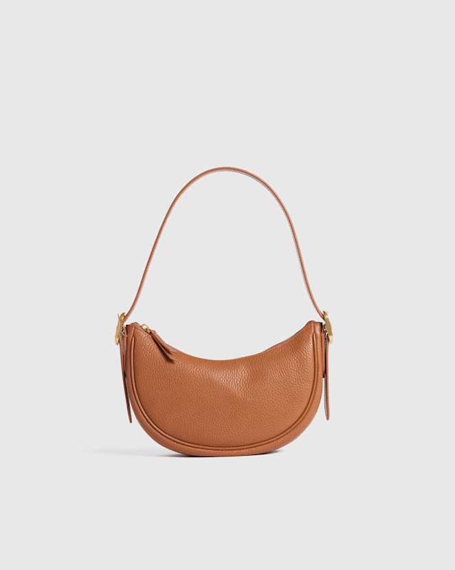 Cognac Italian Leather Mini Crescent Shoulder Bag
