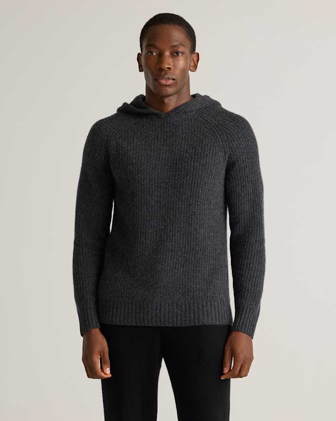 Heather Charcoal Mongolian Cashmere Fisherman Pullover Hoodie
