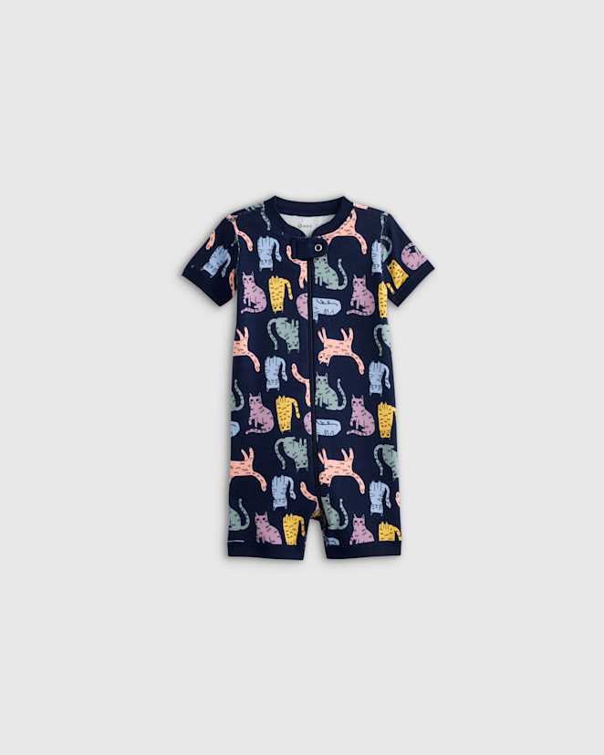 U--892-CATS-2976 EDITED Cats 100% Organic Cotton Shortie Onesie Pajama