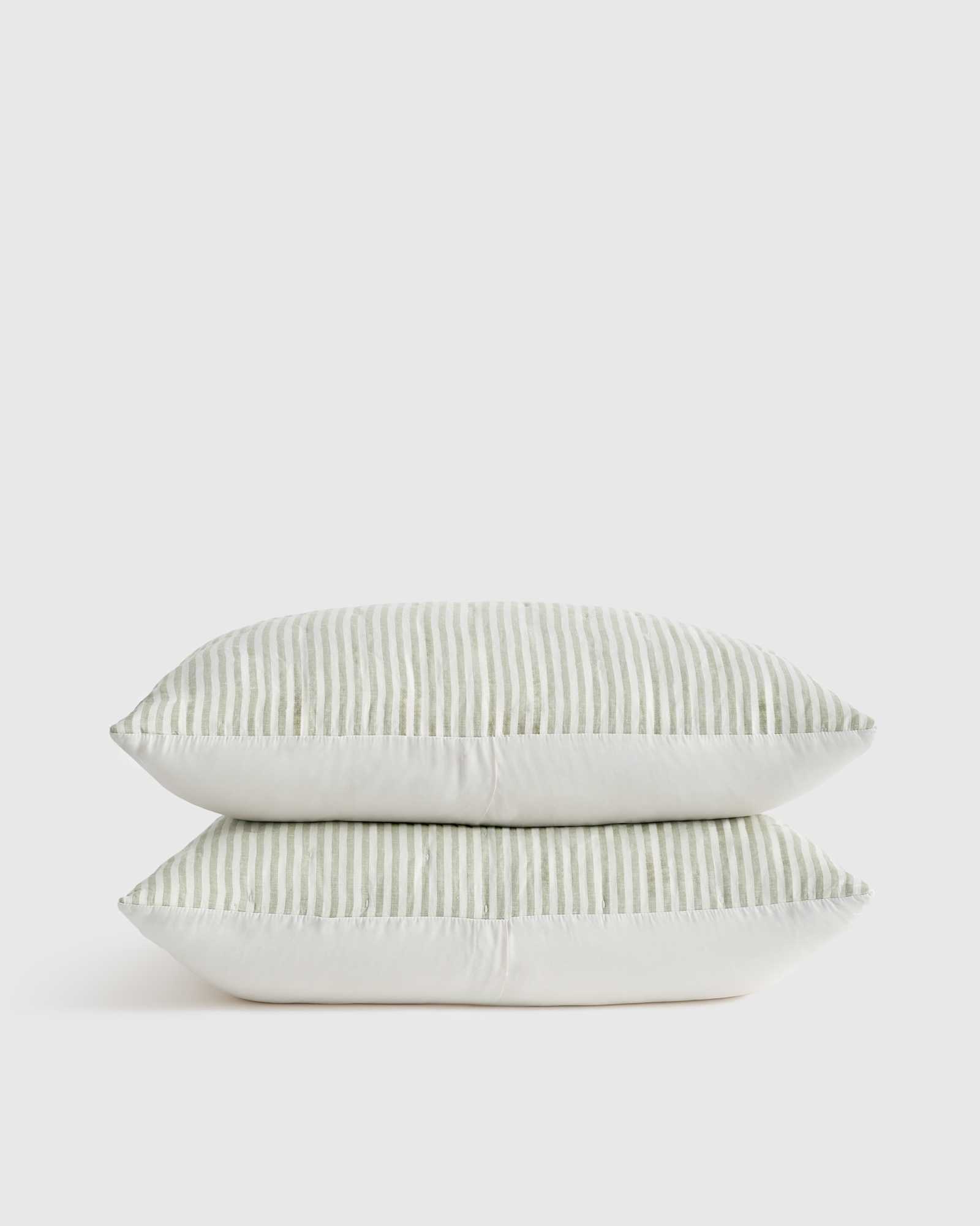 willowleaf/white-stripe European Linen Patterned Quilted Sham Set