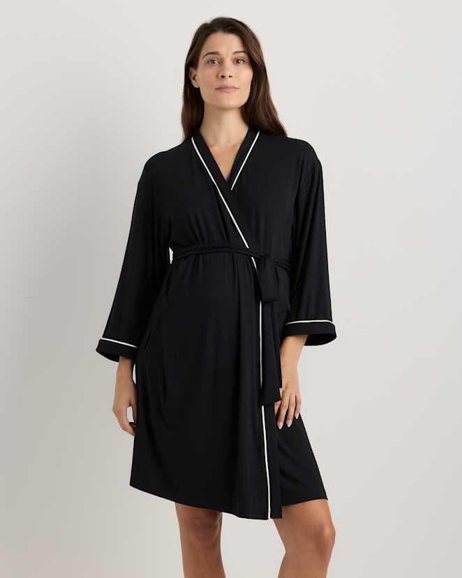 True Black Bamboo Jersey Maternity Robe