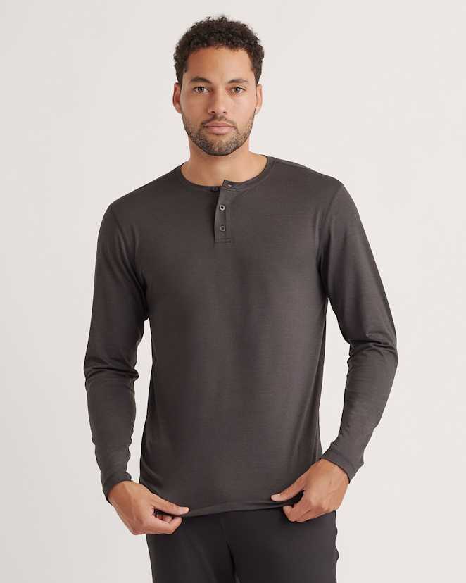 Heather Black Flowknit Breeze Performance Long Sleeve Henley Tee