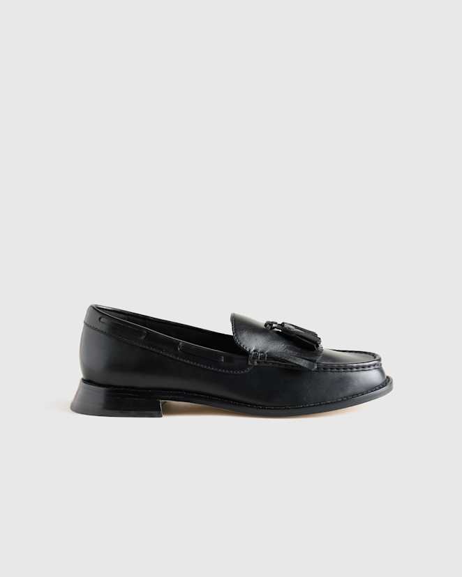 Black Italian Leather Tassel Loafer