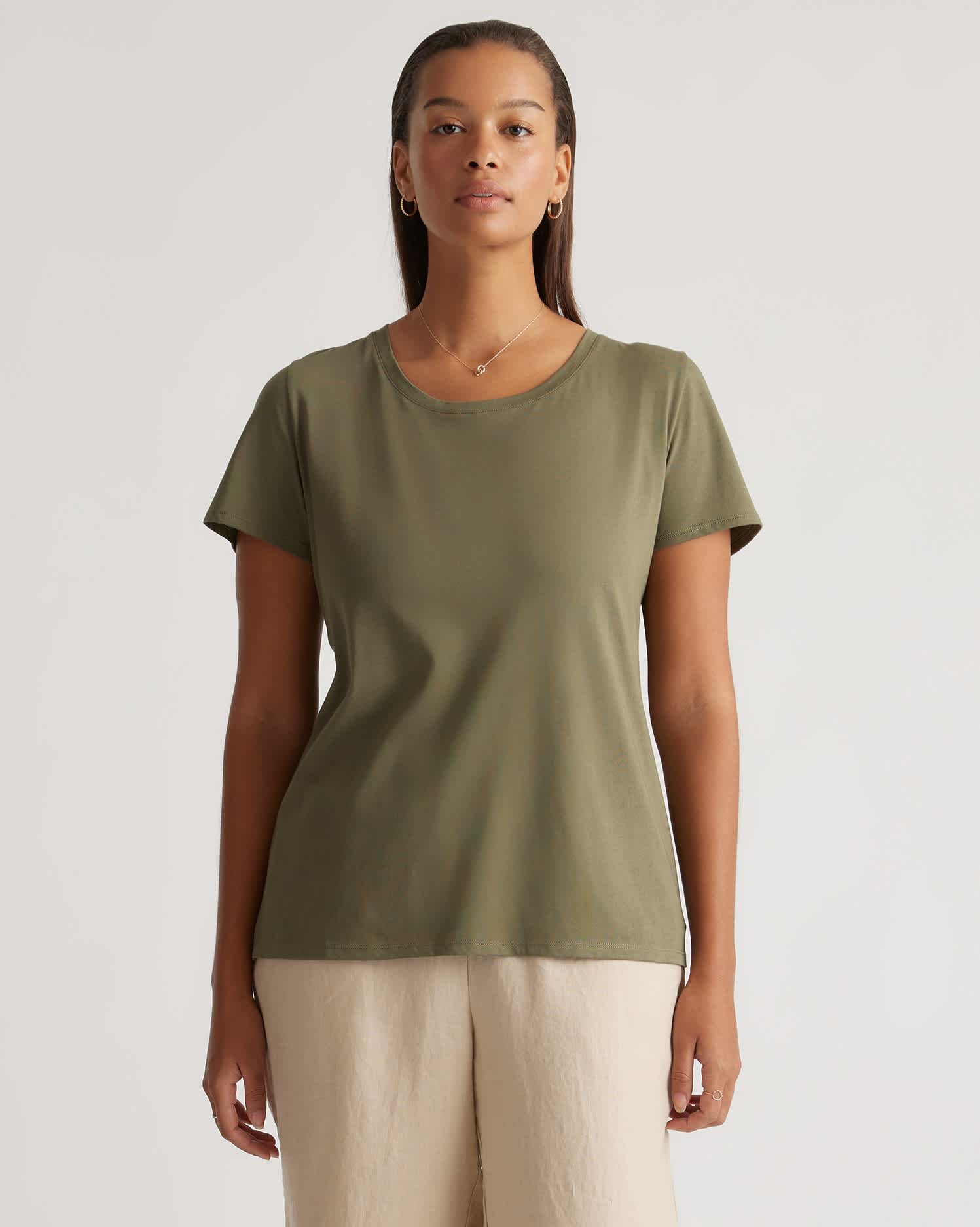 dark-olive Cotton Modal Scoop Neck Tee