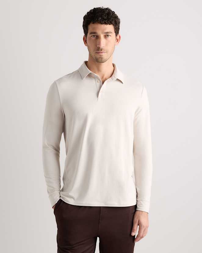 Solid Chalk Flowknit Breeze Performance Long Sleeve Polo