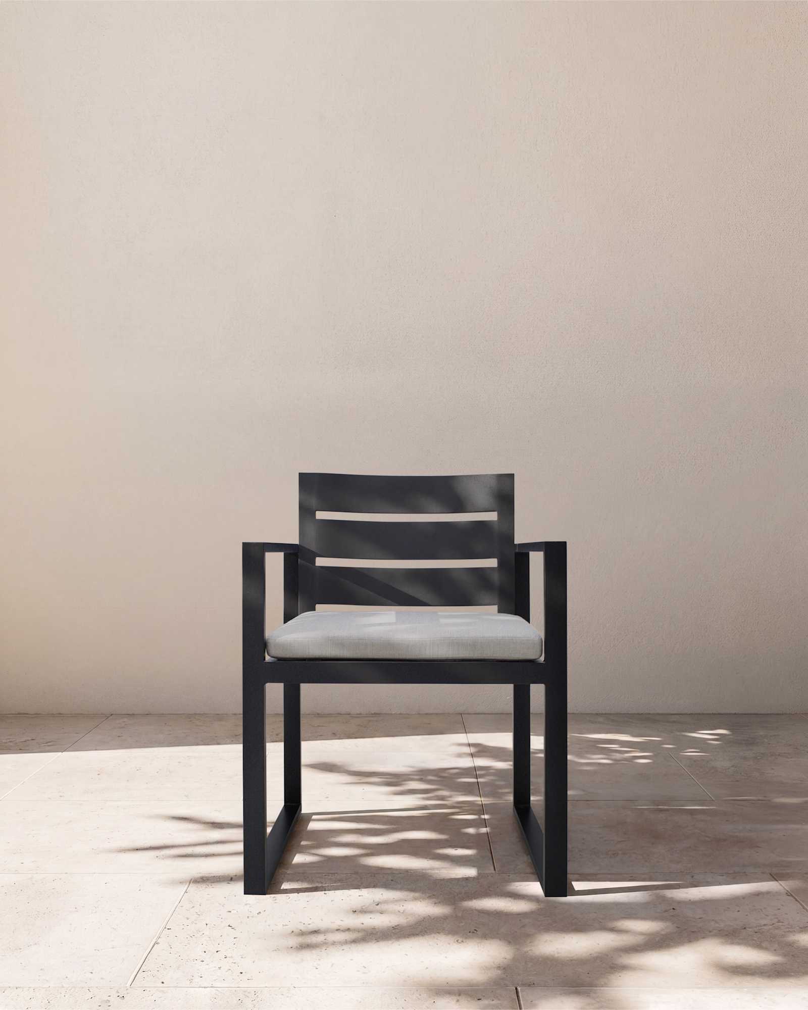 Dark Charcoal Linear Aluminum Outdoor Dining Armchair