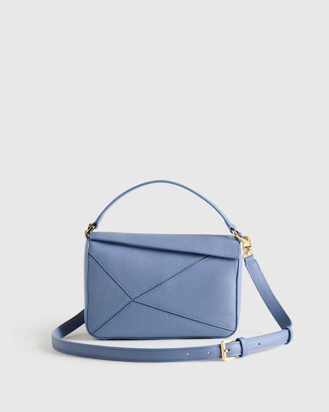 Moonstone Blue Italian Leather Patchwork Crossbody