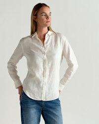 100% European Linen Long Sleeve Shirt - PDP Video Thumbnail (White, 4x5)
