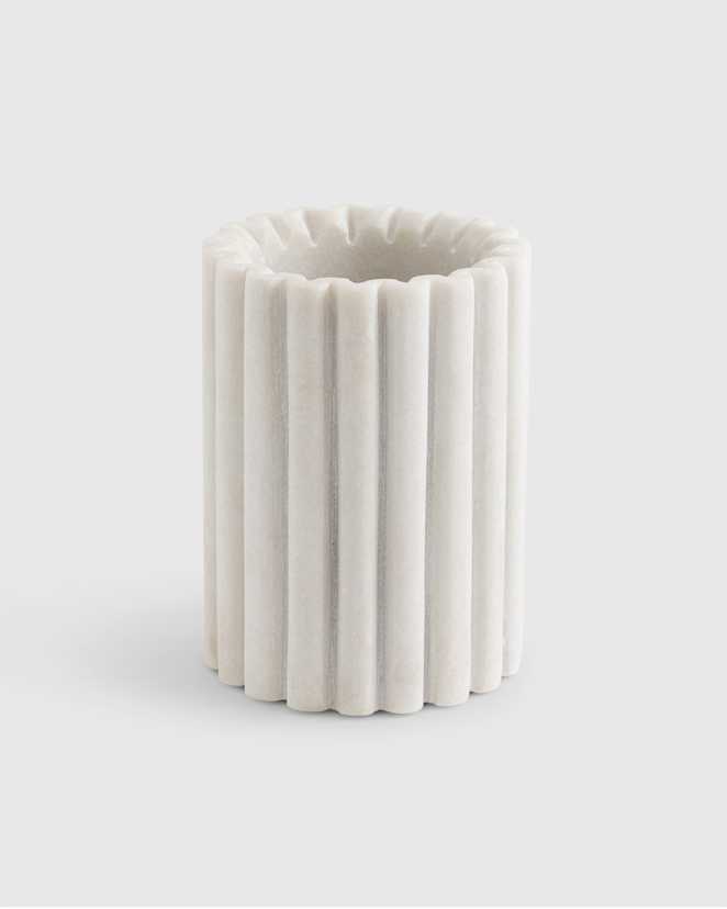 White Handcrafted Fluted Marble Wine Chiller