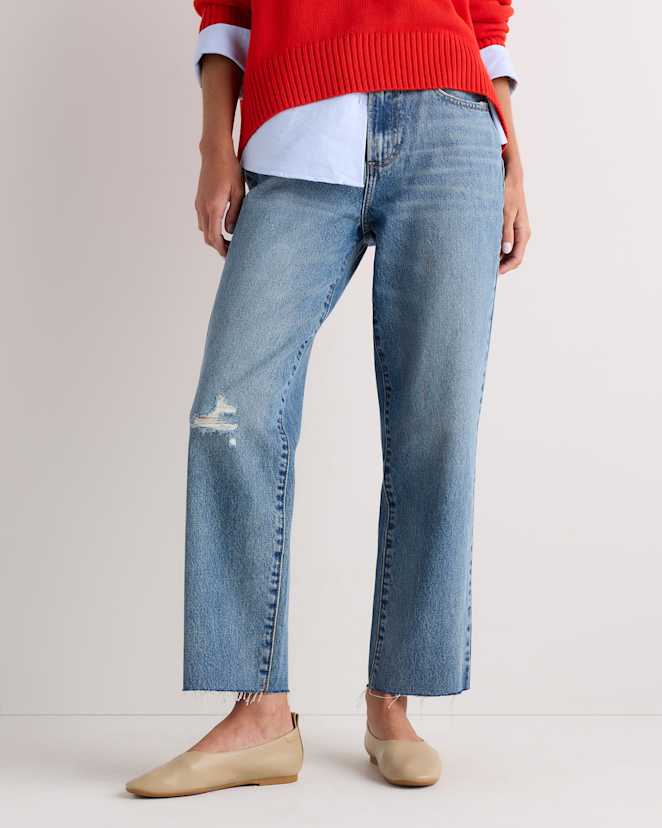 Heritage Blue Raw Hem Bella Rigid Straight Jeans