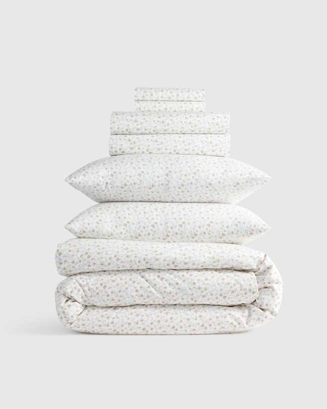 Toffee Florette Classic Organic Percale Floral Deluxe Bedding Bundle