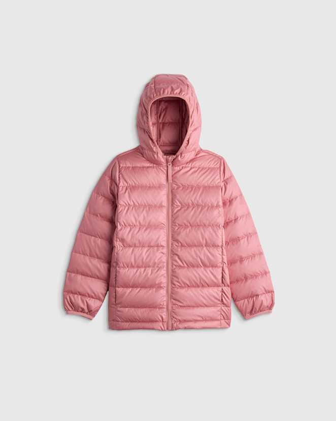 Dusty Rose Lightweight Down Hooded Puffer Jacket
