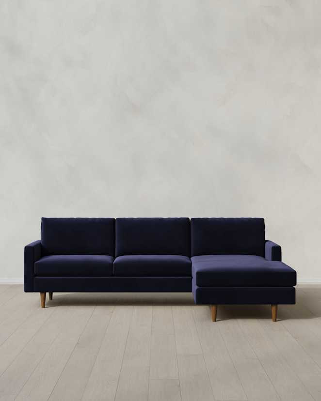 Midnight Atlas Midcentury Chaise Sectional in Performance Velvet