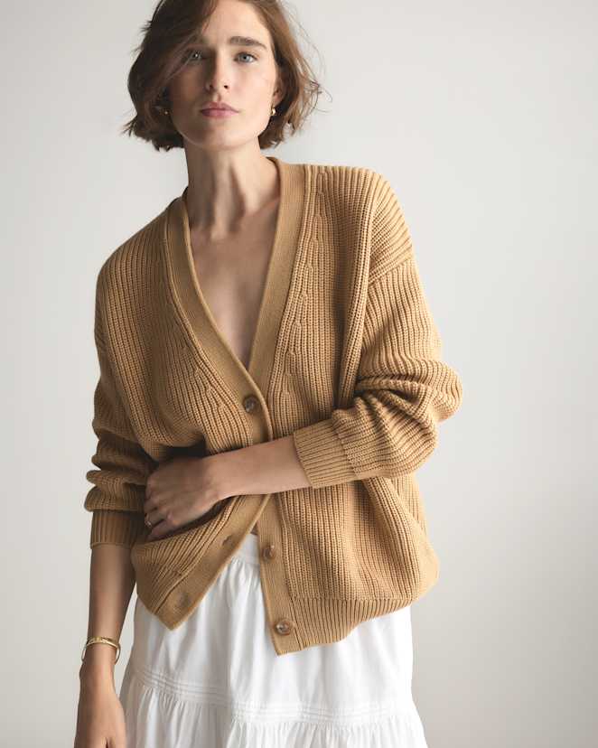 Camel 100% Organic Cotton Oversized Boyfriend Cardigan