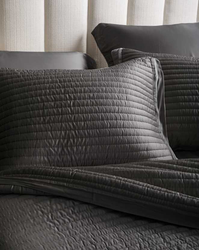 BambooViscoseChannelQuiltSet Charcoal 261 Charcoal Bamboo Channel Quilted Sham Set