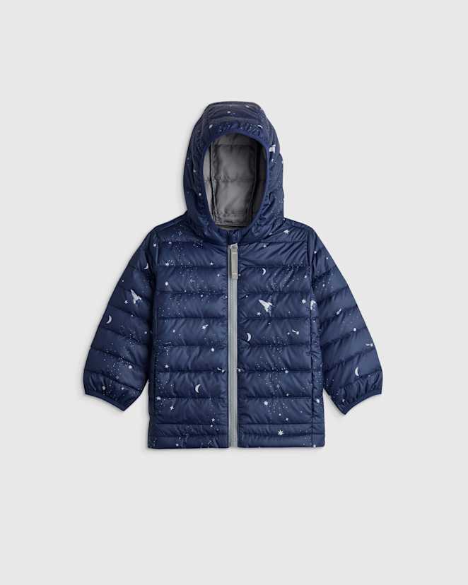 Navy Space Lightweight Down Hooded Puffer Jacket