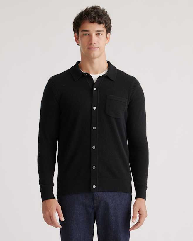 Black Mongolian Cashmere Button Down Sweater