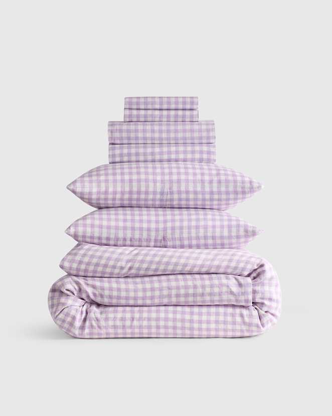 Lavender Gingham European Linen Deluxe Bedding Bundle
