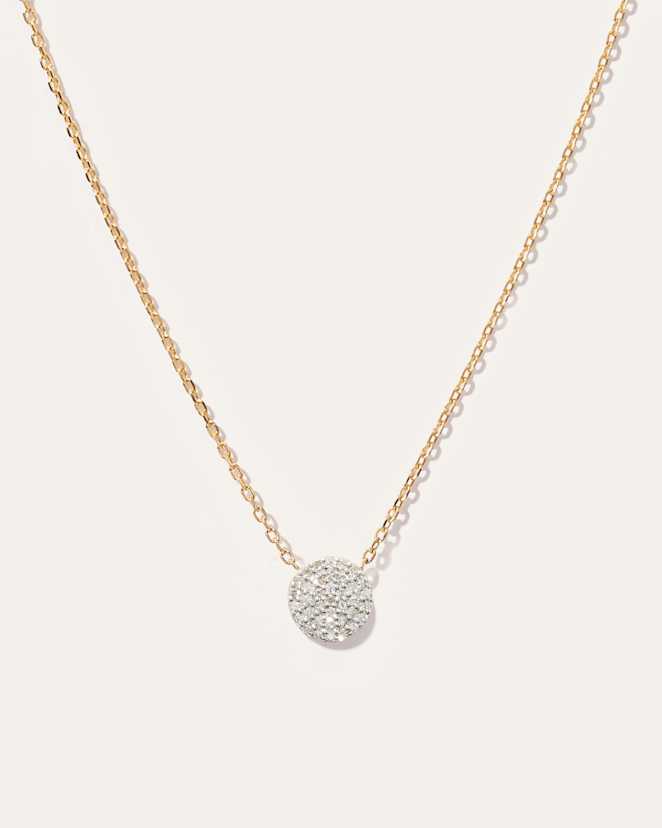 Yellow Gold 14K Gold Diamond Pave Disc Necklace