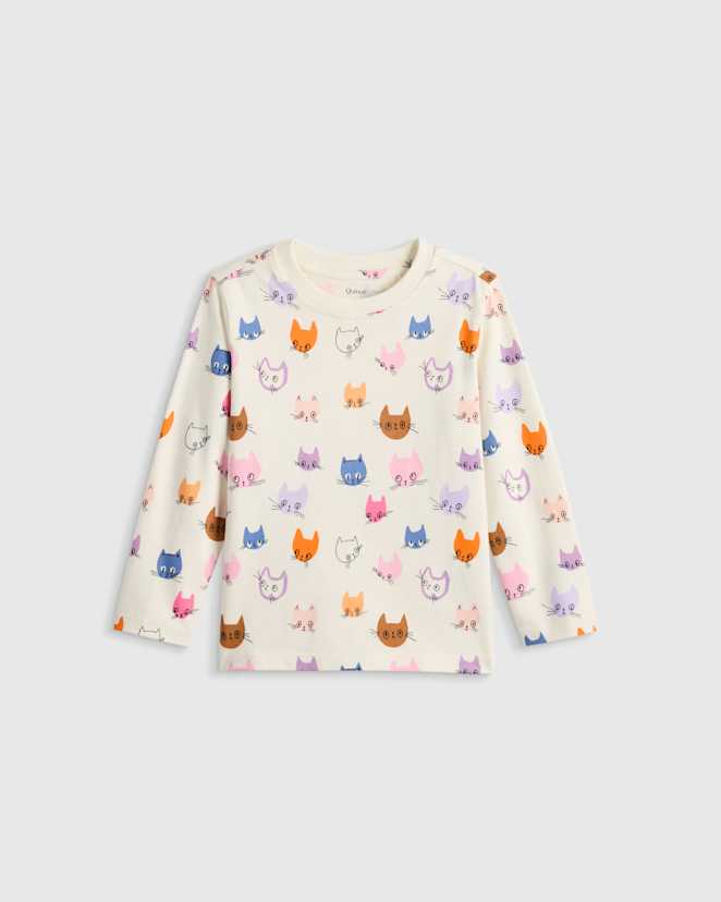 Colorful Cat Faces 100% Organic Cotton Jersey Long Sleeve Tee