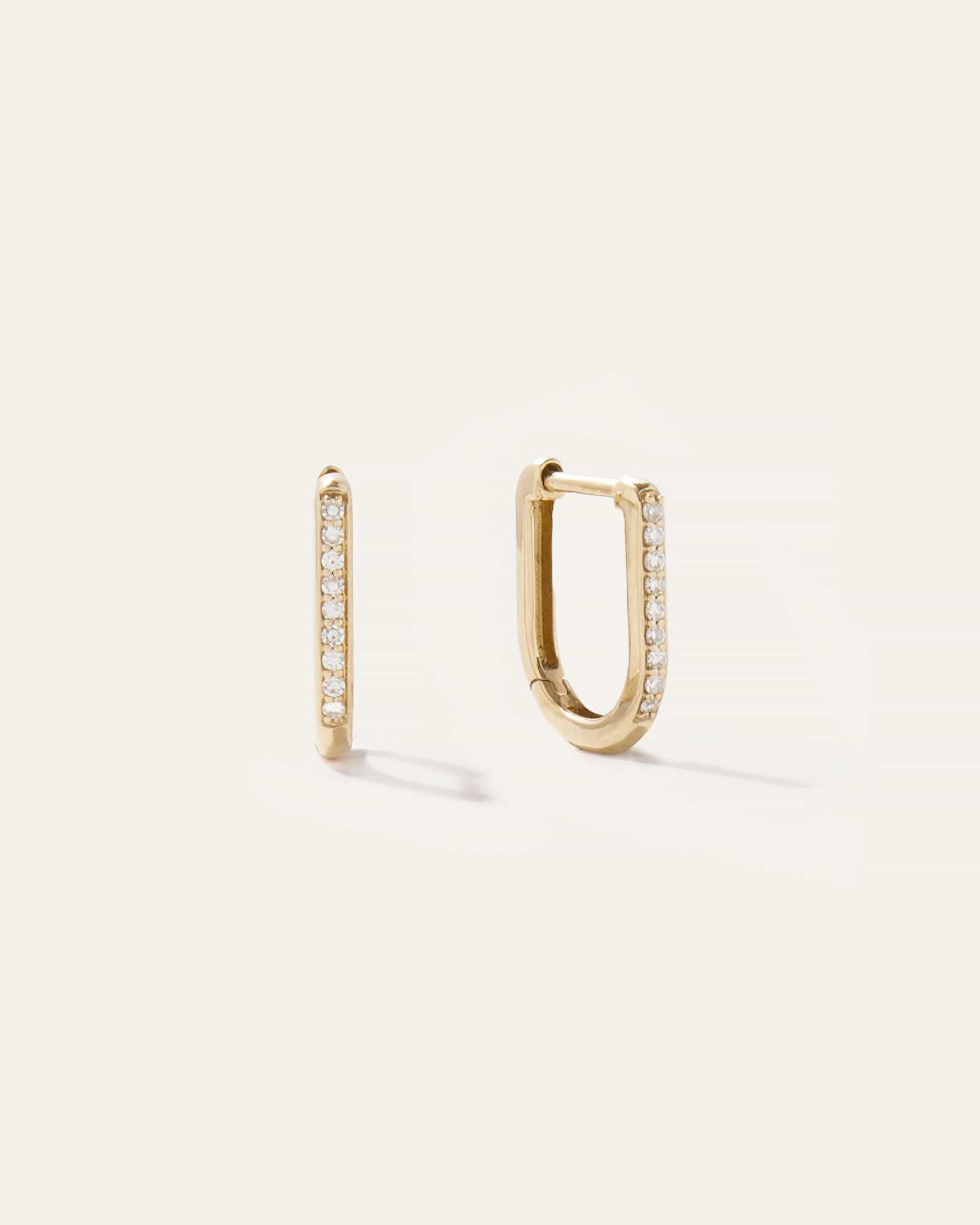14K Gold Pave Diamond U Hoops1