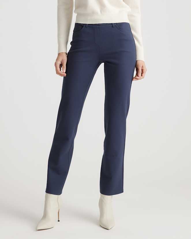 Navy Ultra-Stretch Ponte Straight Leg 4-Pocket Pants