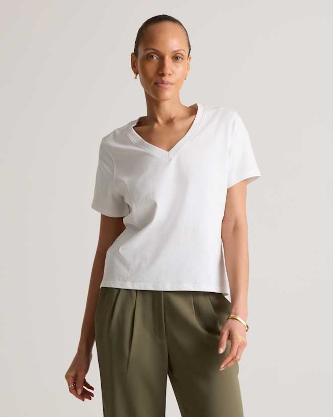 Classic White 100% Organic Cotton Boxy V-Neck Tee (3-Pack)