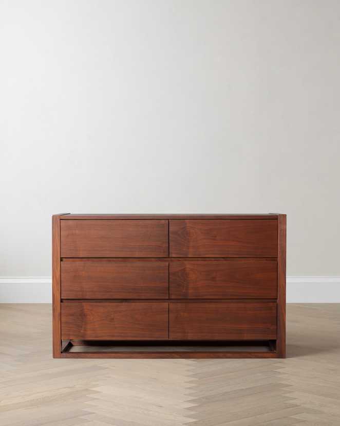 Walnut Brown Solid Wood Frame 6-Drawer Dresser
