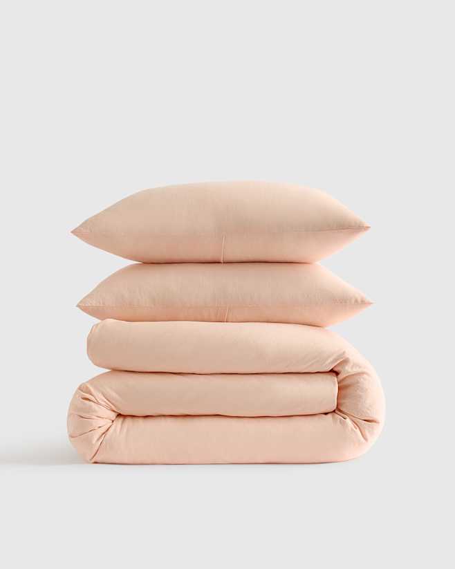 Peach European Linen Duvet Cover Set