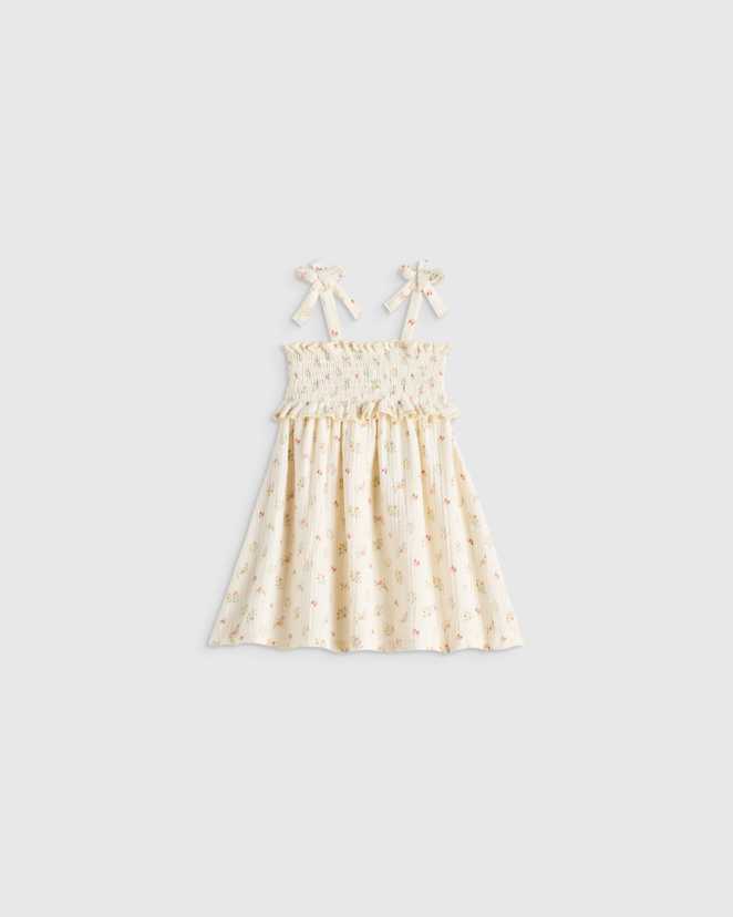 Strawberry Floral Girls Sleeveless Smocked Organic Cotton Gauze Dress