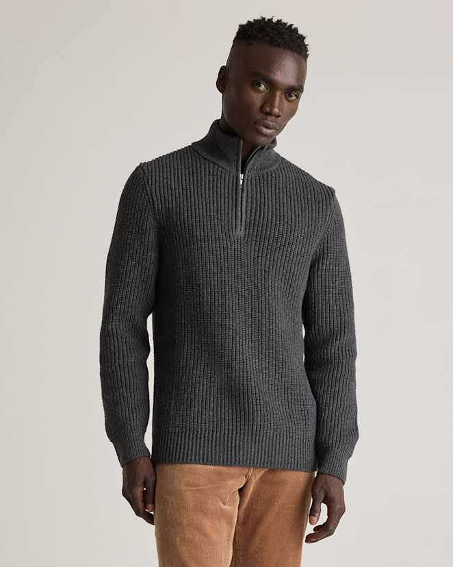 Charcoal 100% Organic Cotton Fisherman Quarter-Zip Sweater