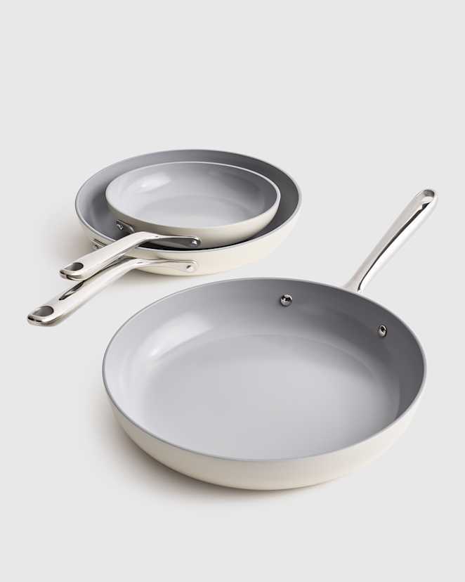 Ivory Ceramic Nonstick Frying Pan Trio