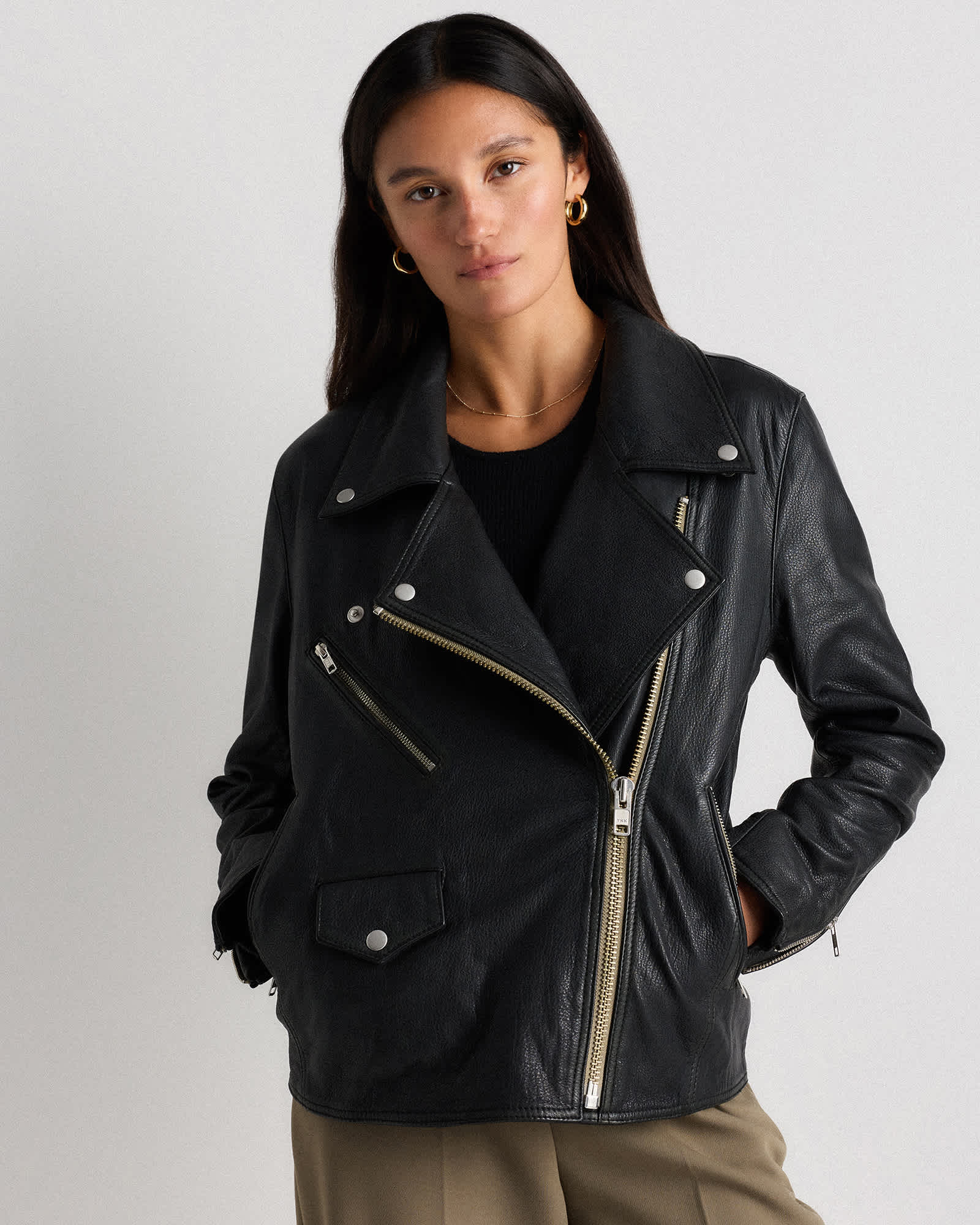 black 100% Leather Oversized Biker Jacket