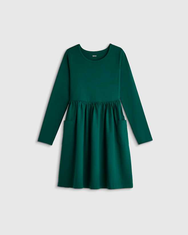 Forest Green Robe ajustée et évasée à manches longues en coton biologique avec poches