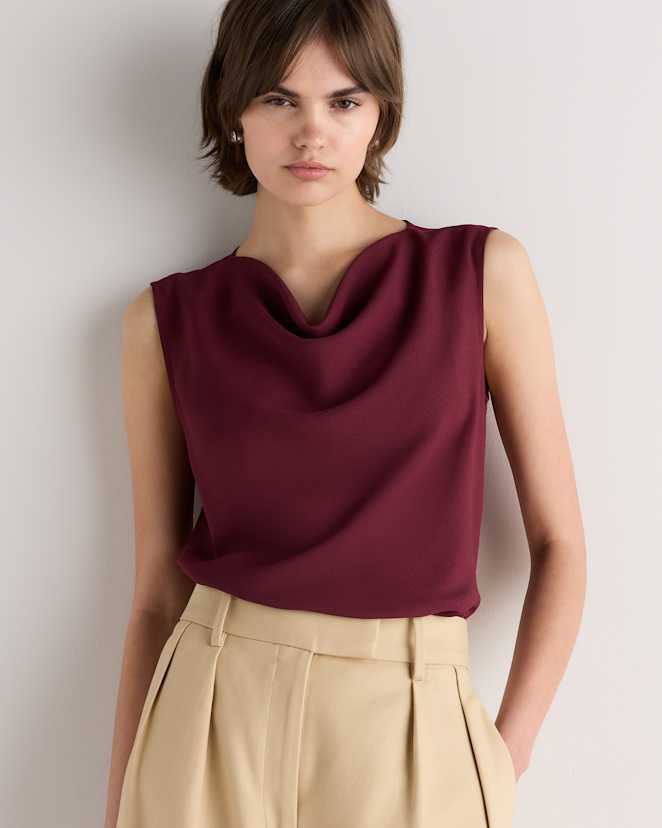 Cabernet Red Draped Matte Cowl Neck Tank