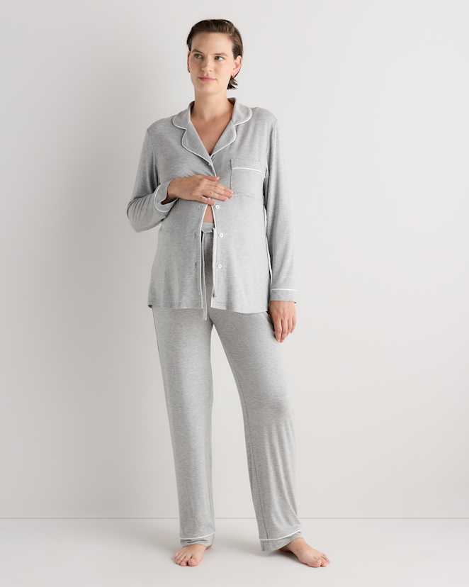 Heather Grey Bamboo Jersey Maternity Long Sleeve Pajama Set