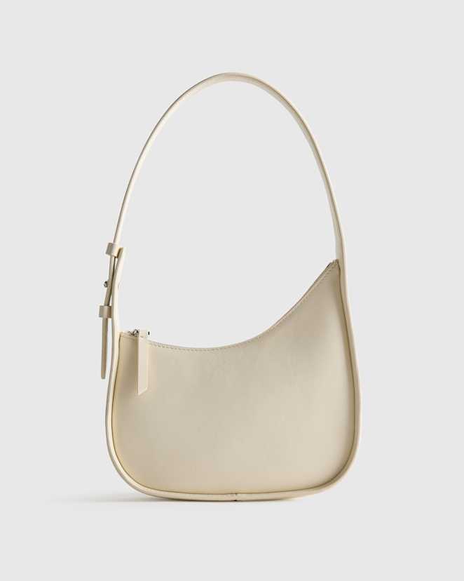 Soft Ivory Italian Leather Asymmetrical Mini Shoulder Bag