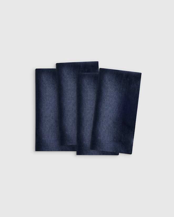 Navy Serviettes de table en lin européen à large ourlet (ensemble de 4)